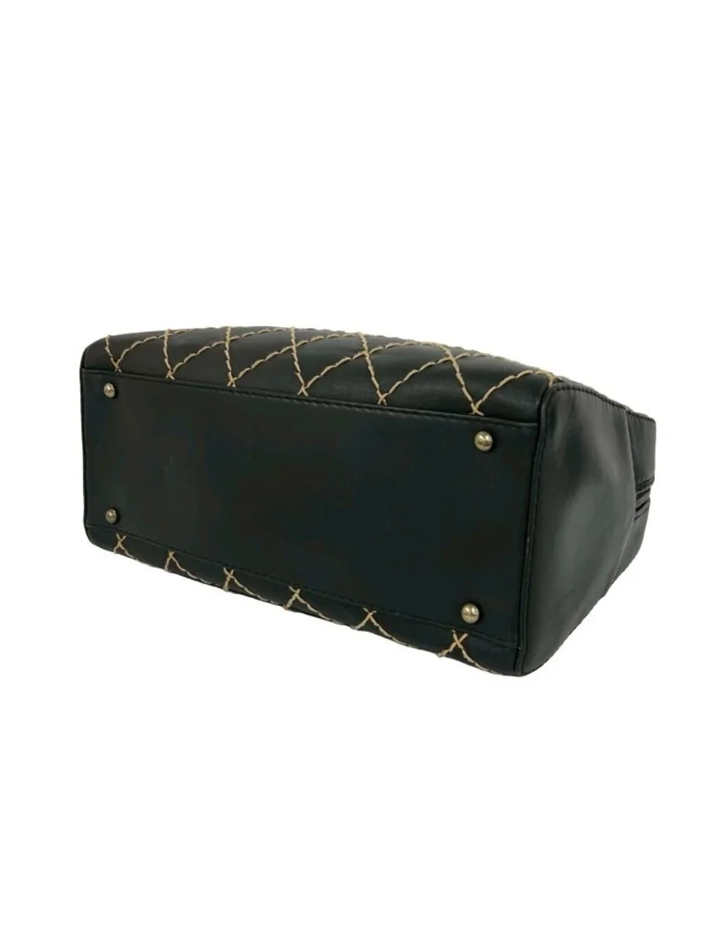 Chanel Card Seal Included Wild Stitch CC Logo Leather Boston Bag Black